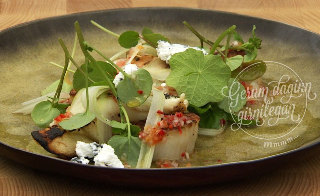 Grillað skelfisksalat með mjúkum geitaosti og greipvinaigrette