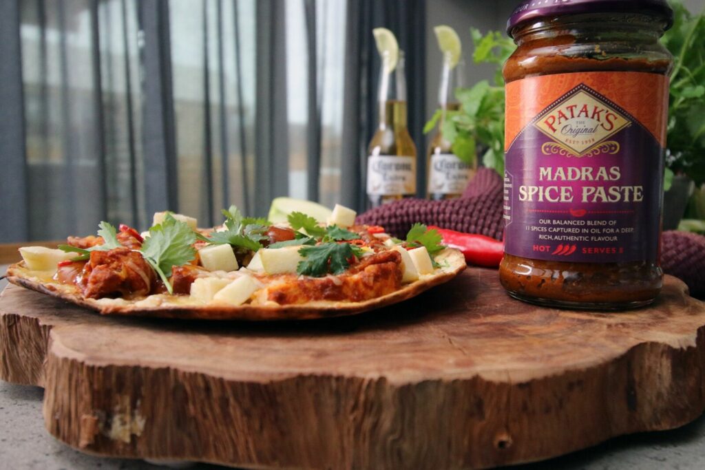 Tikka Masala tortilla pizza