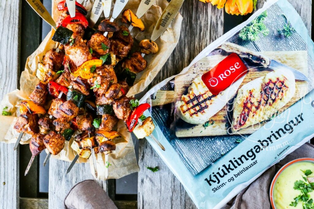 Kjúklingaspjót með sinnepsdressingu
