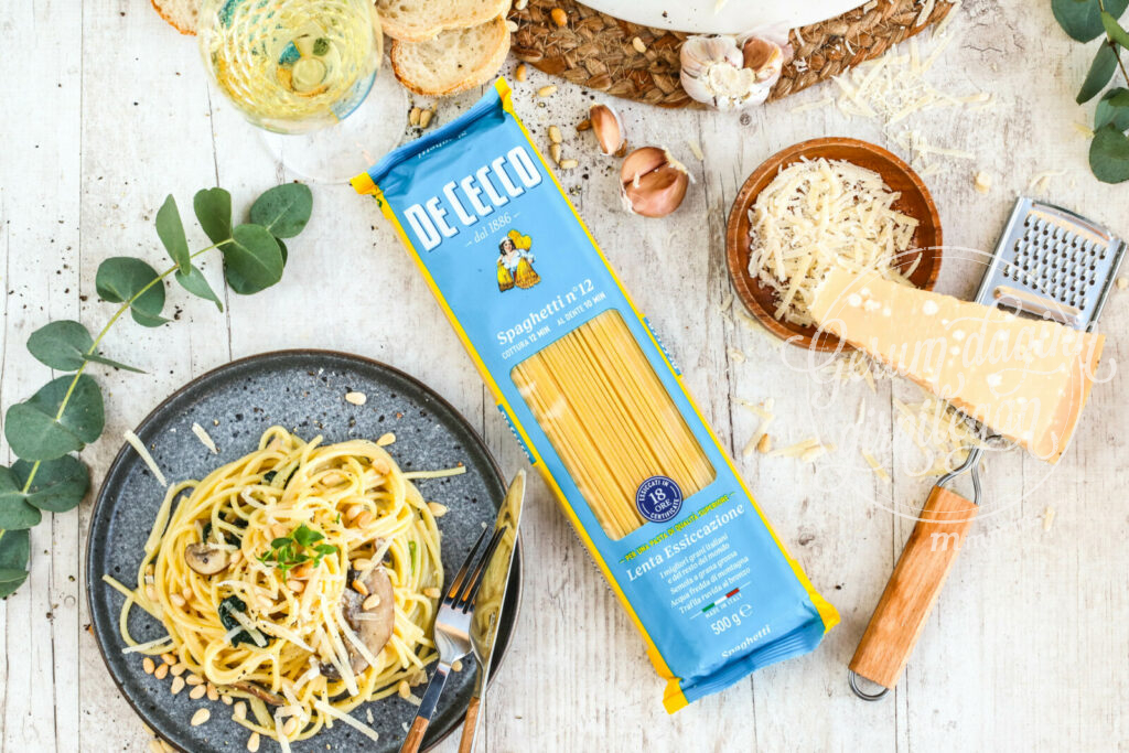 Spaghetti með sveppum og spínati