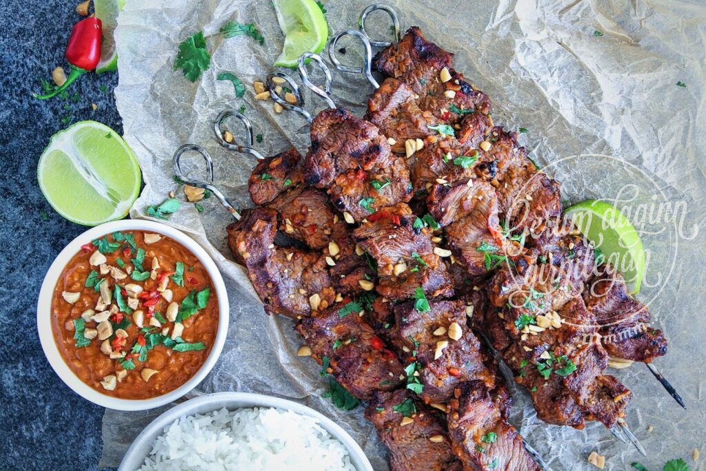 Grilluð Satay nautaspjót með chili & kóríander