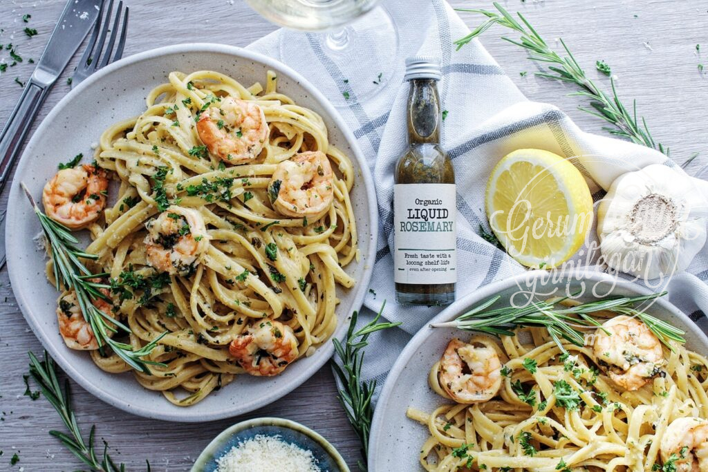 Risarækju linguini með sítrónu, rósmarín & hvítlauk
